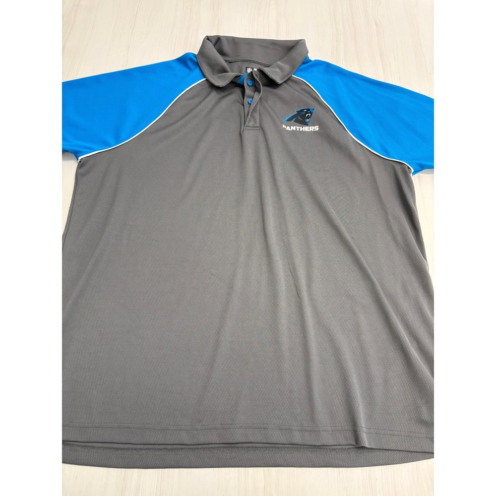 Carolina Panthers NFL Team Apparel Polo Shirt Gray Blue Mens 2XL Performance